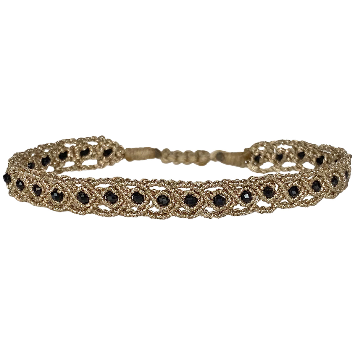 Handwoven Roma Bracelet in Gold Tones Featuring Spinel Detail