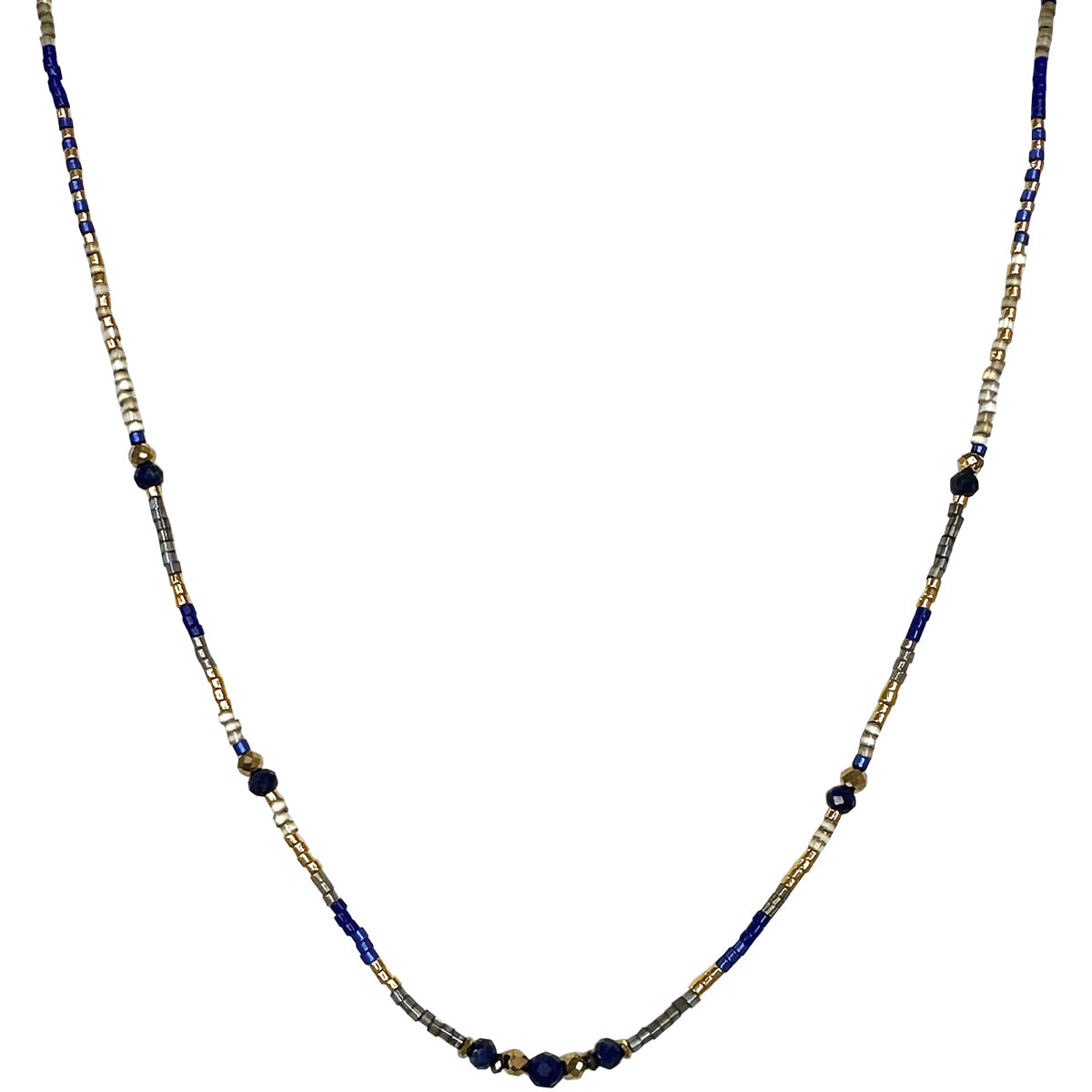 Handmade Necklace in Blue and Gold Tones