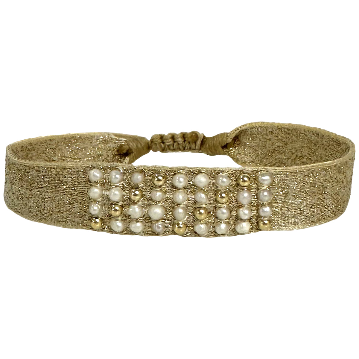 Rosario Handmade Bracelet Featuring Pearls and Gold Beads