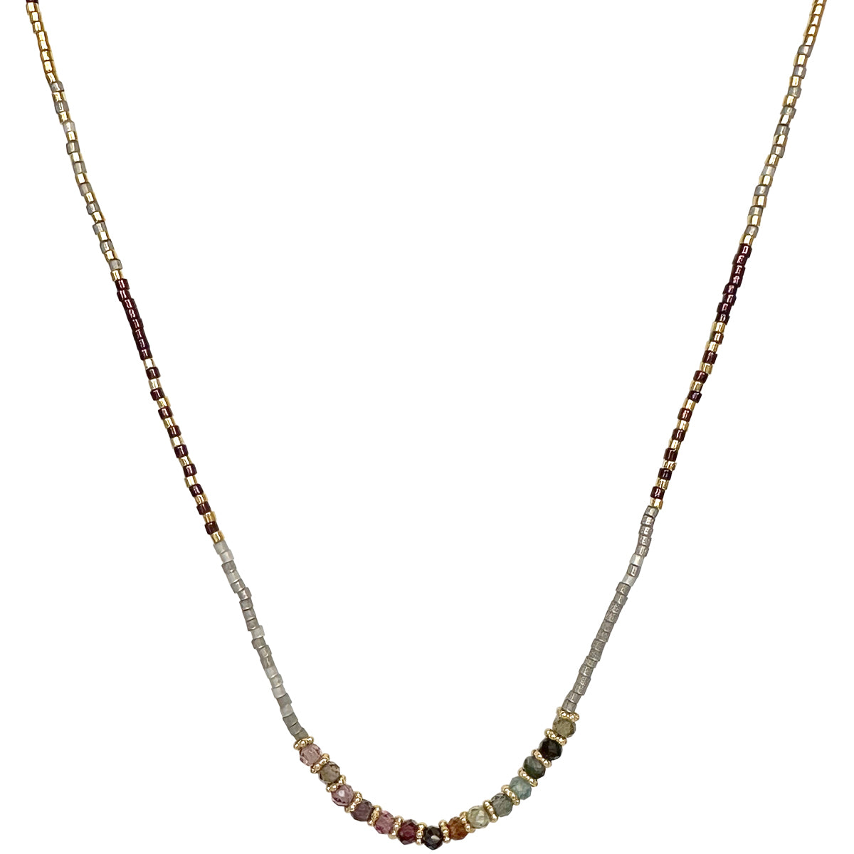 Handmade Necklace Featuring Watermelon Tourmaline and Gold